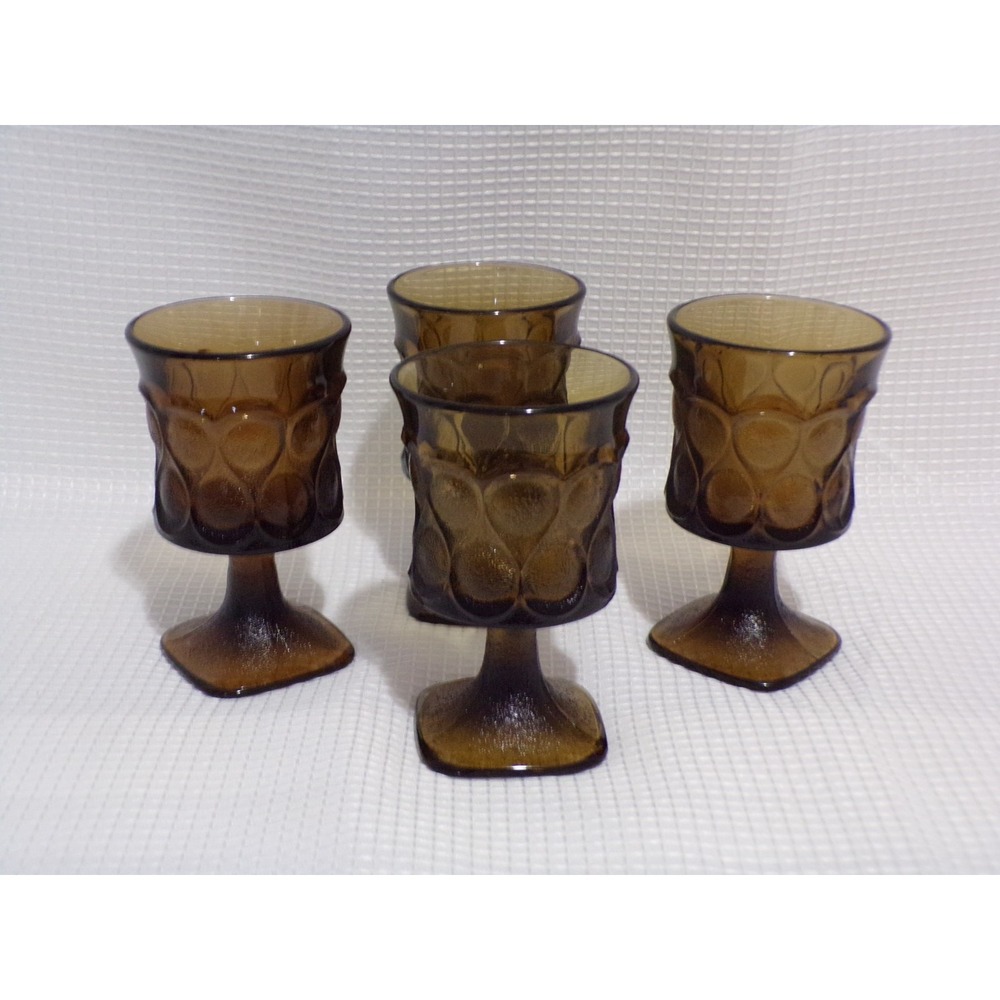 Vintage Noritake‎ Spotlight Walnut Color Glass Water Goblets Thumbprint Set of 4